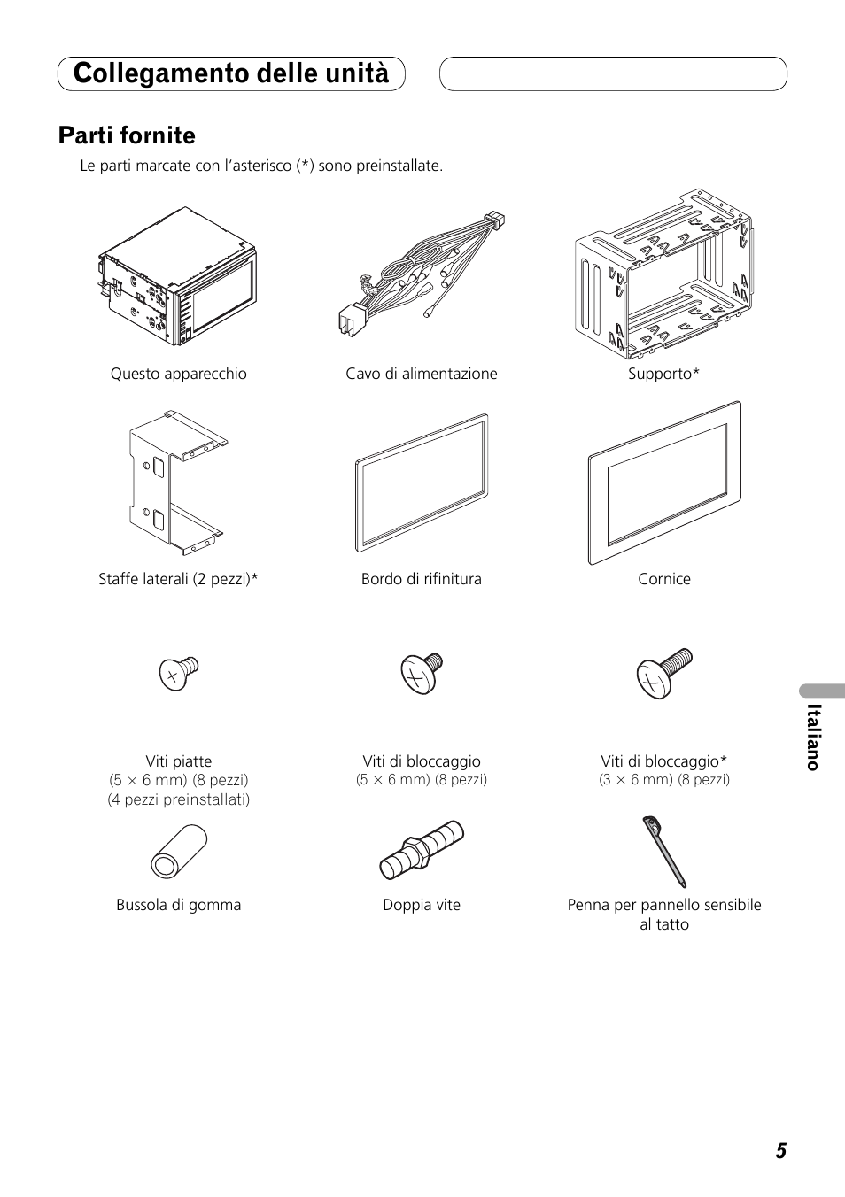 Parti fornite, Collegamento delle unità | Pioneer AVH-P3100DVD User Manual | Page 61 / 86