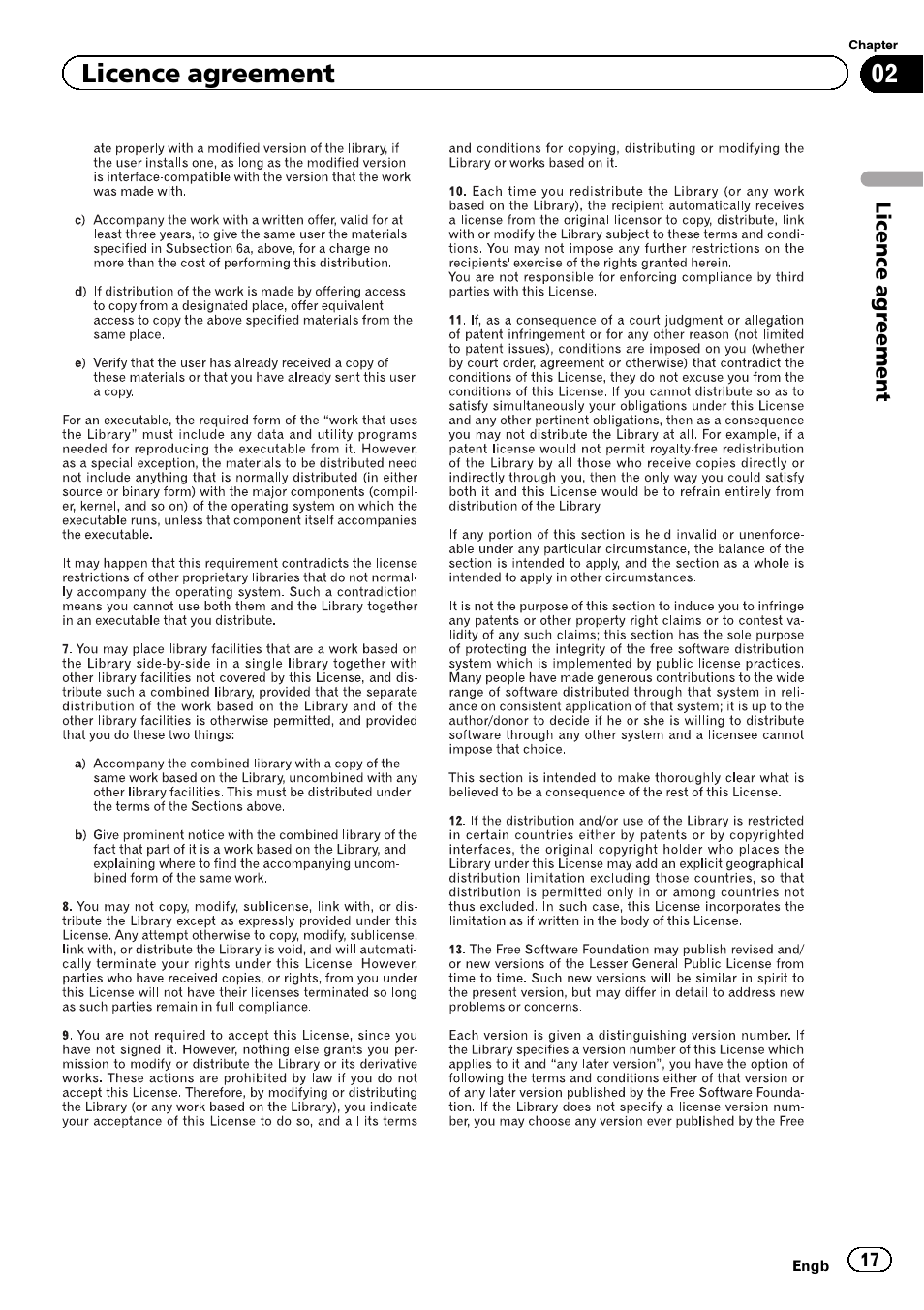 Licence agreement | Pioneer CNSD-250FM User Manual | Page 17 / 32