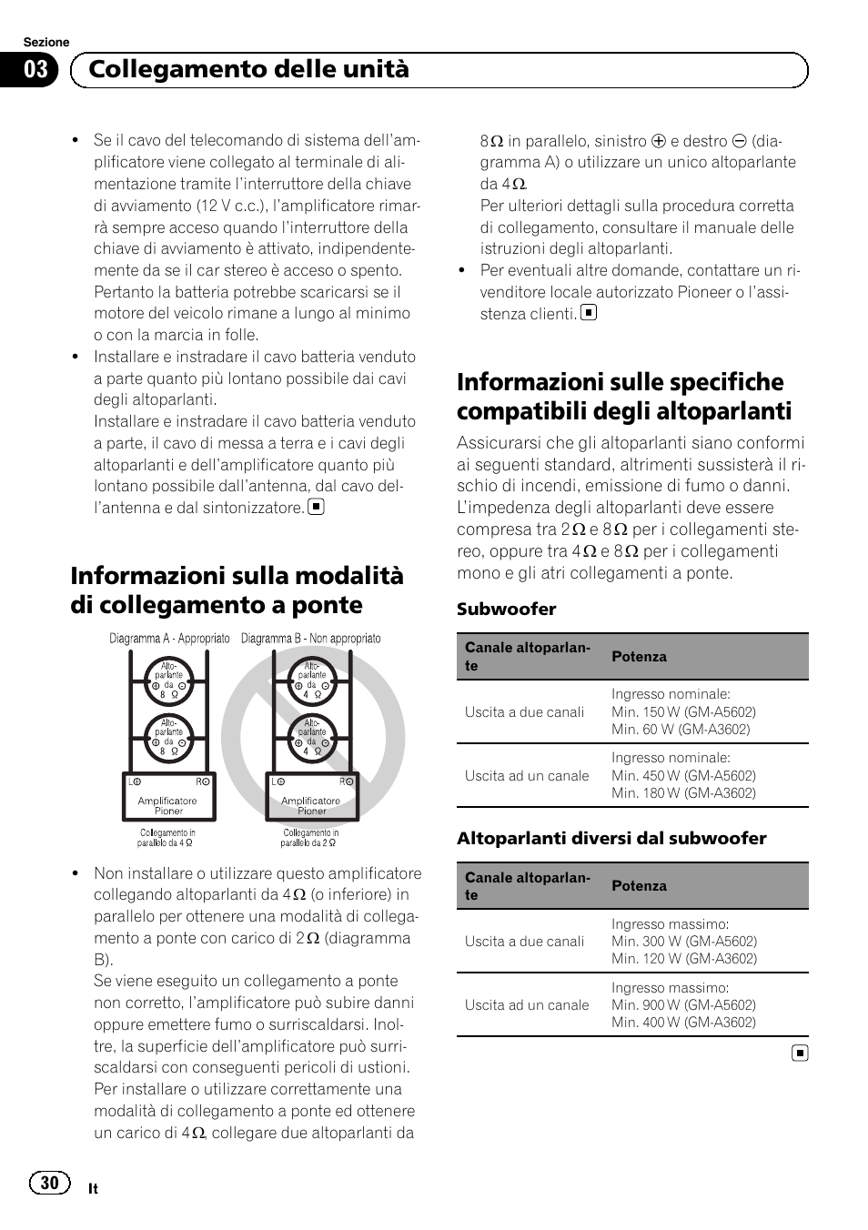 03 collegamento delle unità | Pioneer GM-A5602 User Manual | Page 30 / 92