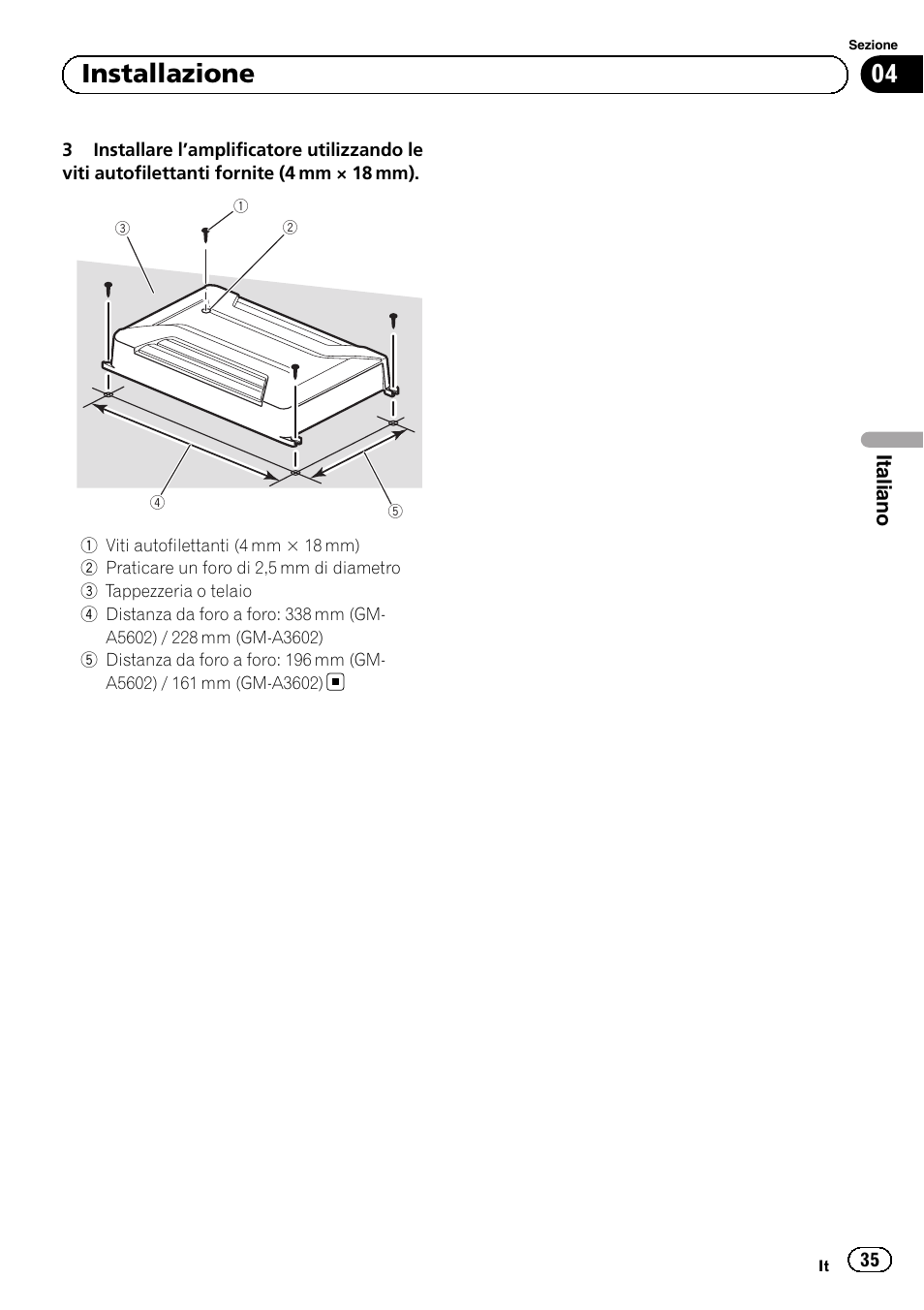 04 installazione | Pioneer GM-A5602 User Manual | Page 35 / 92
