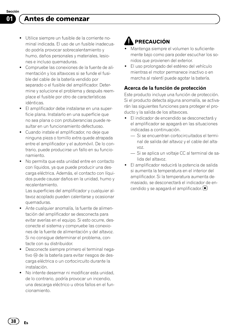 01 antes de comenzar | Pioneer GM-A5602 User Manual | Page 38 / 92
