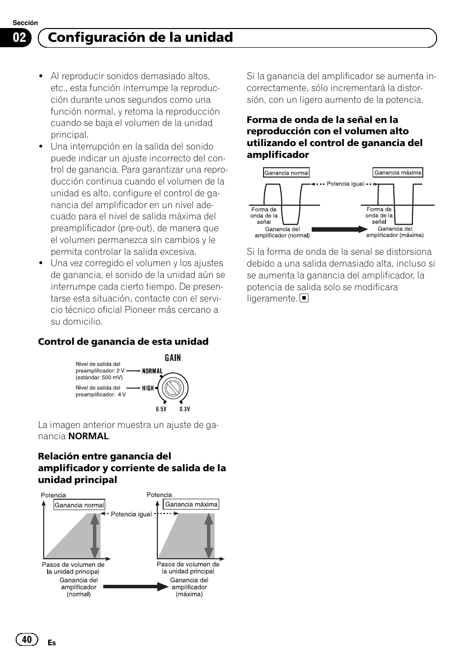 02 configuración de la unidad | Pioneer GM-A5602 User Manual | Page 40 / 92