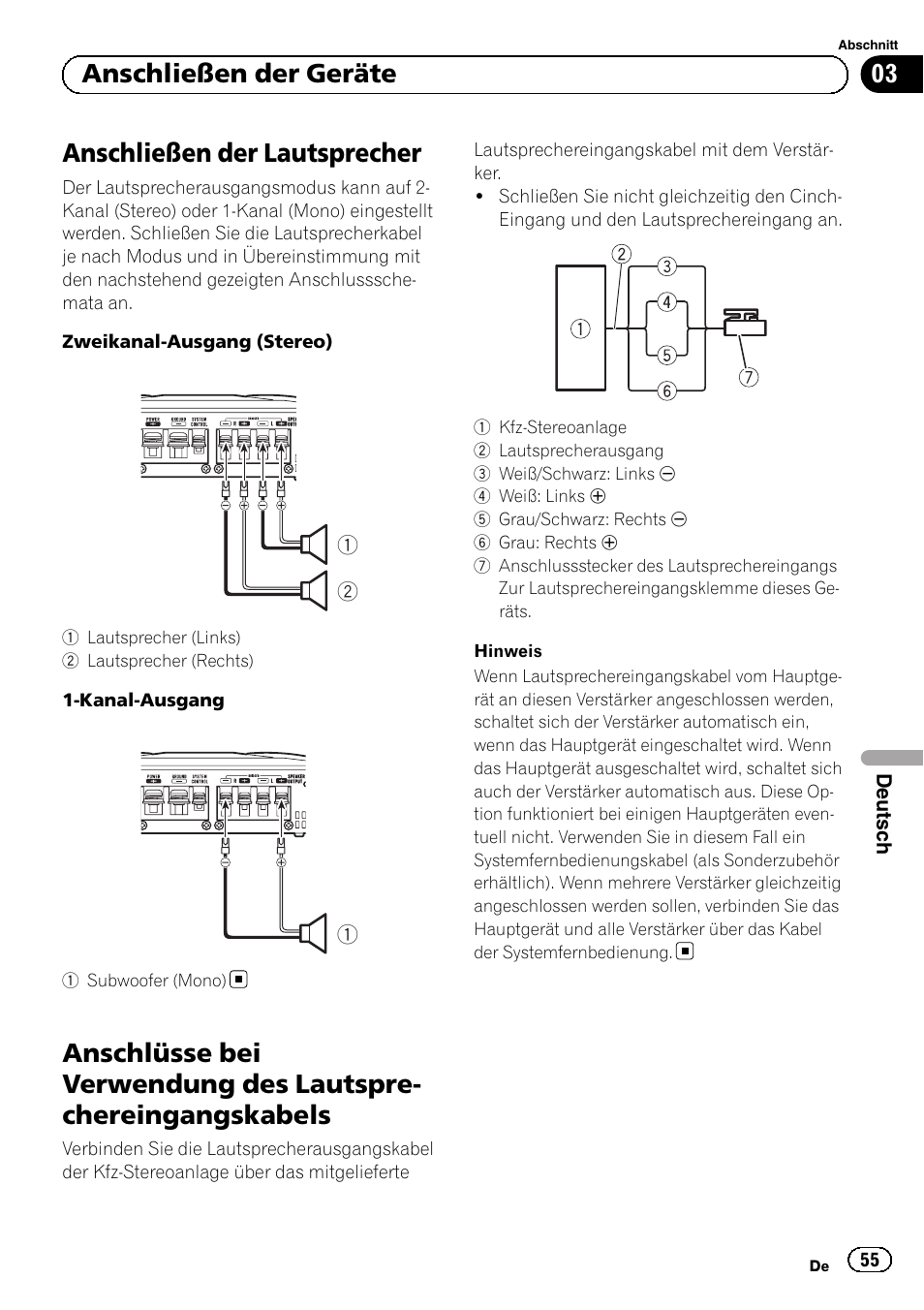 Anschließen der lautsprecher, 03 anschließen der geräte | Pioneer GM-A5602 User Manual | Page 55 / 92