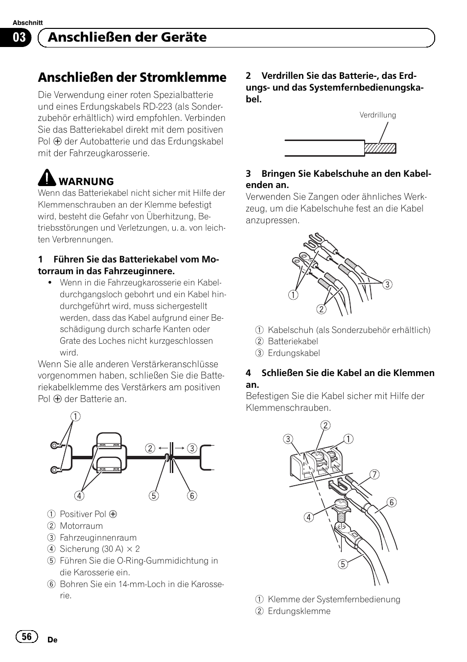 Anschließen der stromklemme, 03 anschließen der geräte | Pioneer GM-A5602 User Manual | Page 56 / 92