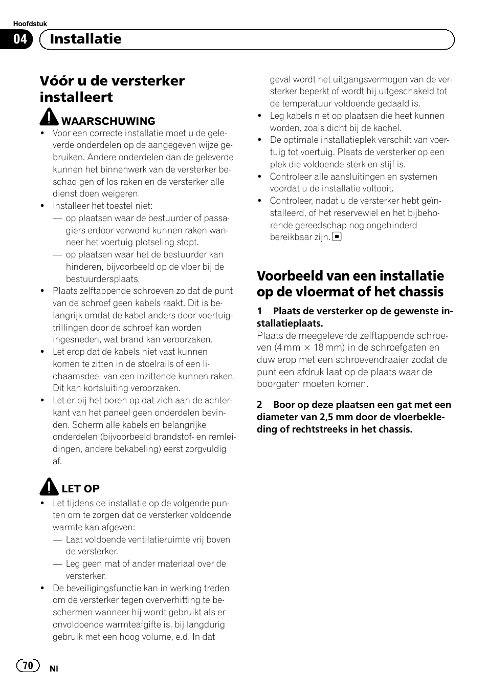 Vóór u de versterker installeert, 04 installatie | Pioneer GM-A5602 User Manual | Page 70 / 92