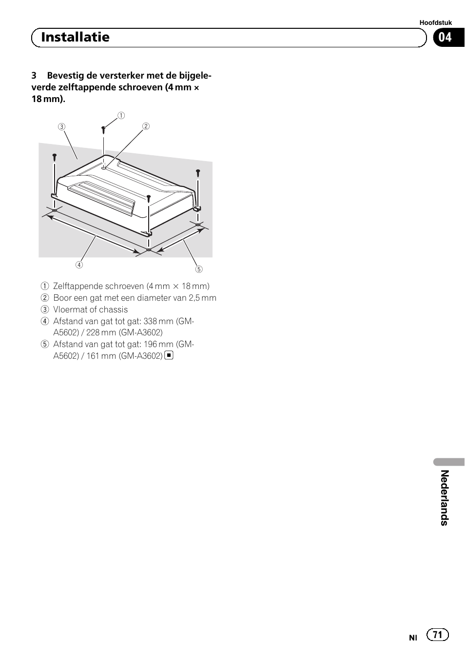 04 installatie | Pioneer GM-A5602 User Manual | Page 71 / 92