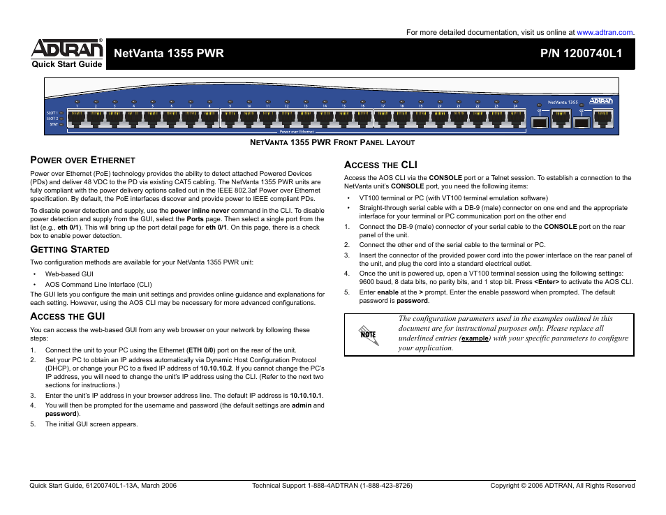 ADTRAN 1355 PWR User Manual | 2 pages