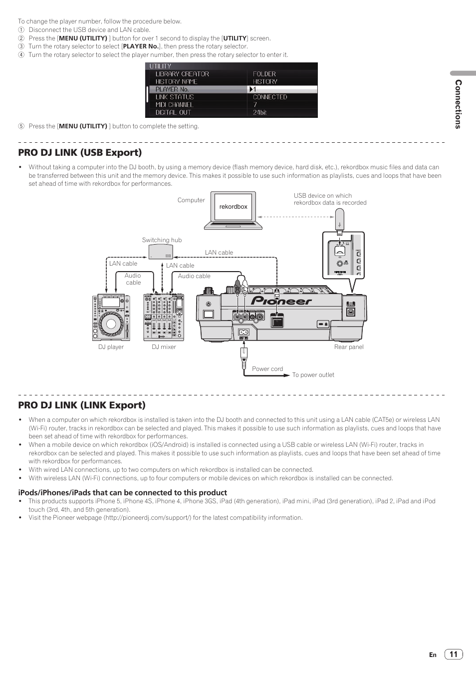 Pro dj link (usb export), Pro dj link (link export), 11 connections | Pioneer CDJ-900NXS User Manual | Page 11 / 40