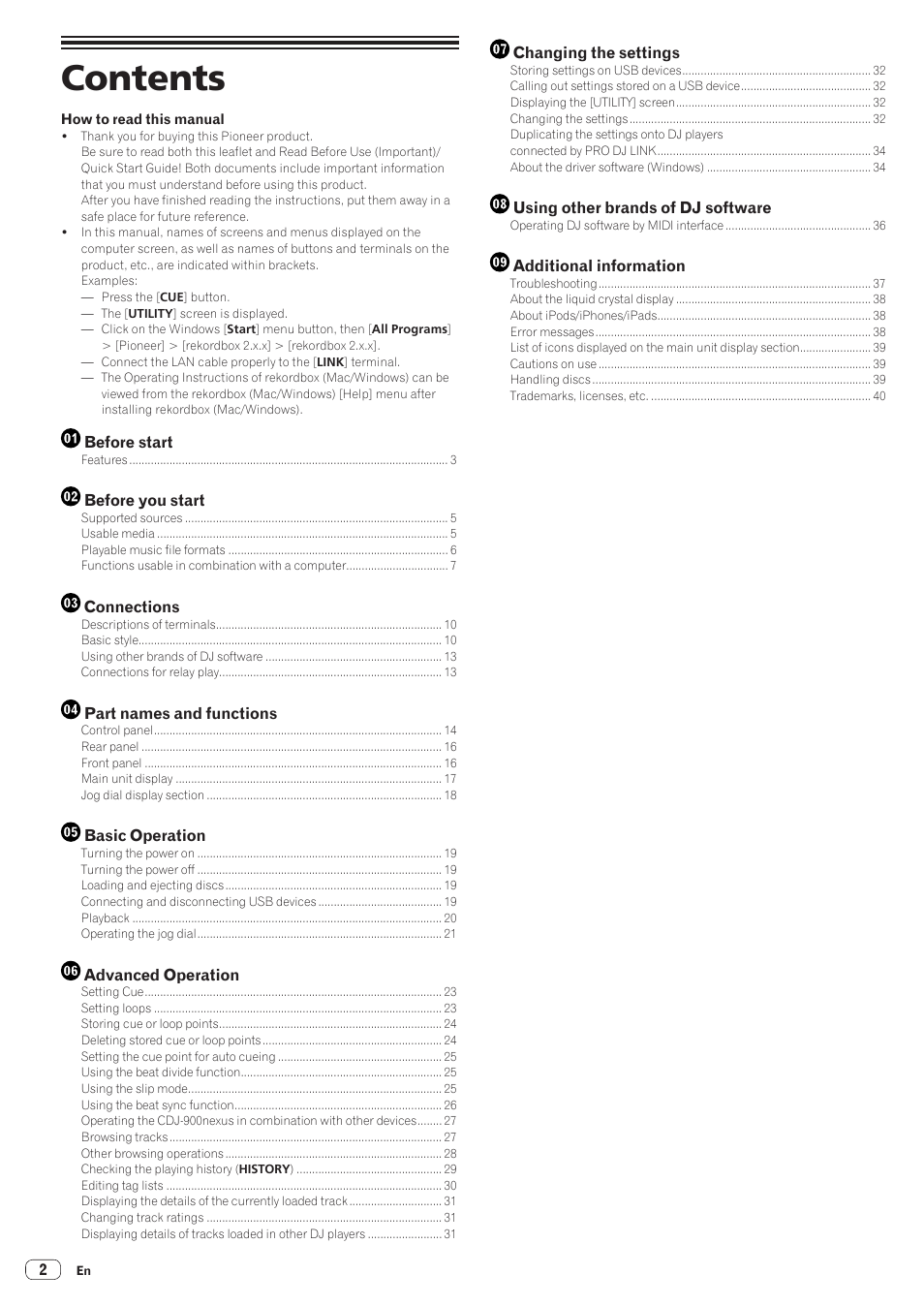 Pioneer CDJ-900NXS User Manual | Page 2 / 40