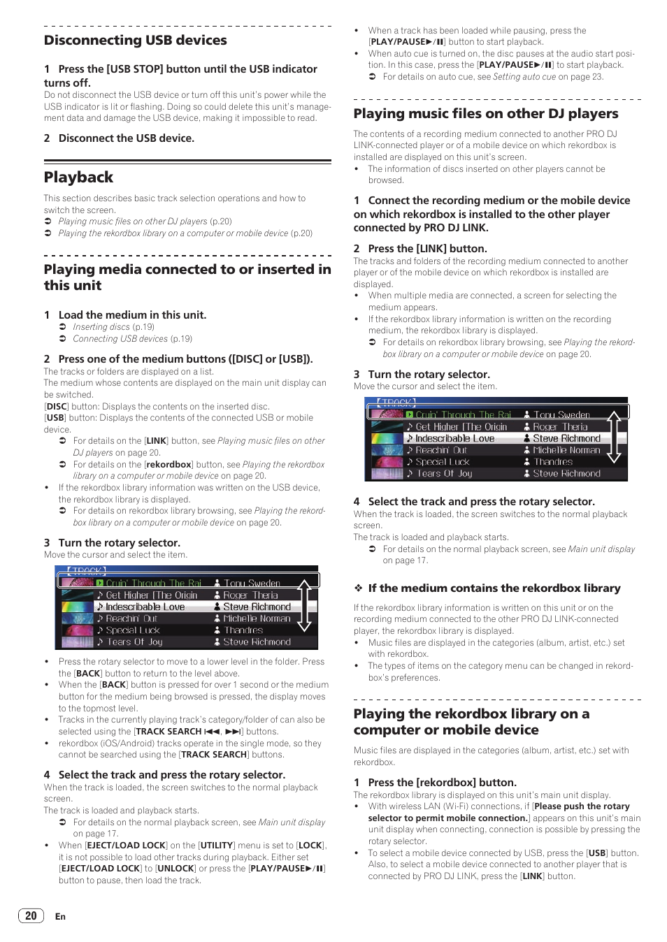 Playback, Disconnecting usb devices, Playing music files on other dj players | Pioneer CDJ-900NXS User Manual | Page 20 / 40