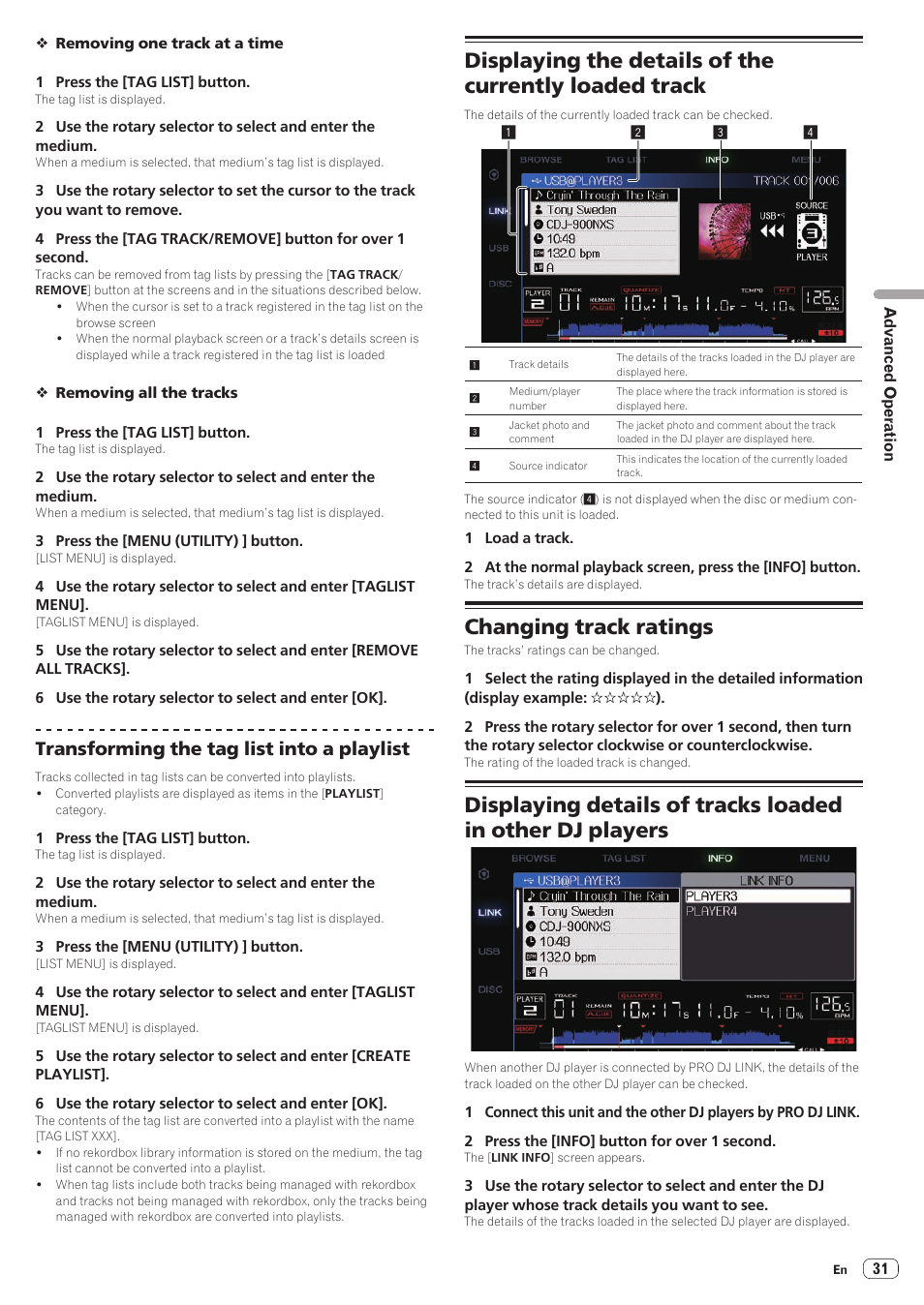 Changing track ratings, Transforming the tag list into a playlist | Pioneer CDJ-900NXS User Manual | Page 31 / 40