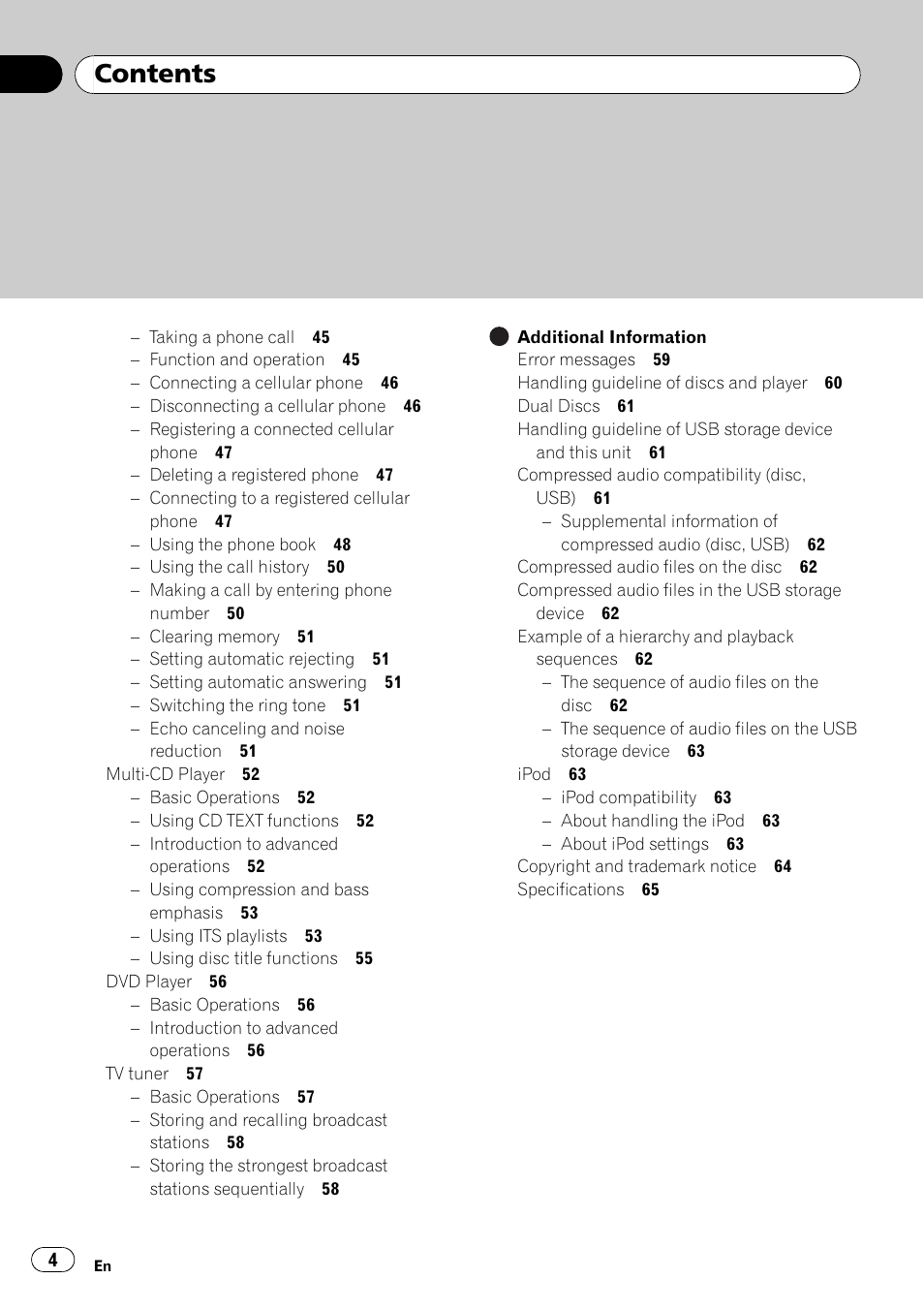 Pioneer DEH-P5100UB User Manual | Page 4 / 66