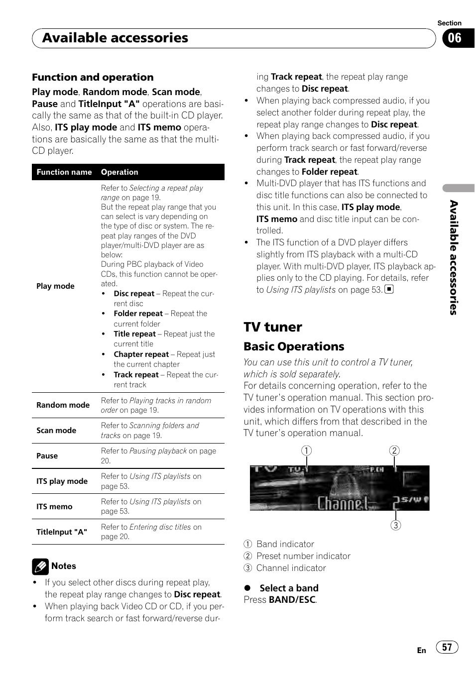 Tv tuner, Basic operations 57, Available accessories | Basic operations | Pioneer DEH-P5100UB User Manual | Page 57 / 66