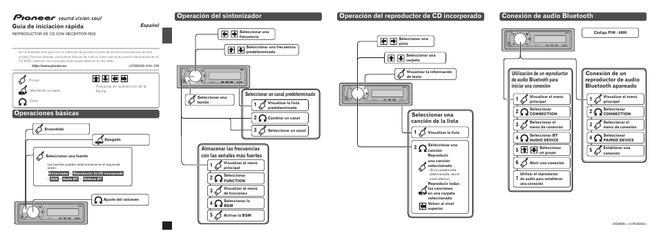 Deh-600bt, Operaciones básicas, Operación del reproductor de cd incorporado | Operación del sintonizador, Conexión de audio bluetooth, Guía de iniciación rápida, Seleccionar un canal predeterminado | Pioneer DEH-600BT User Manual | Page 3 / 14