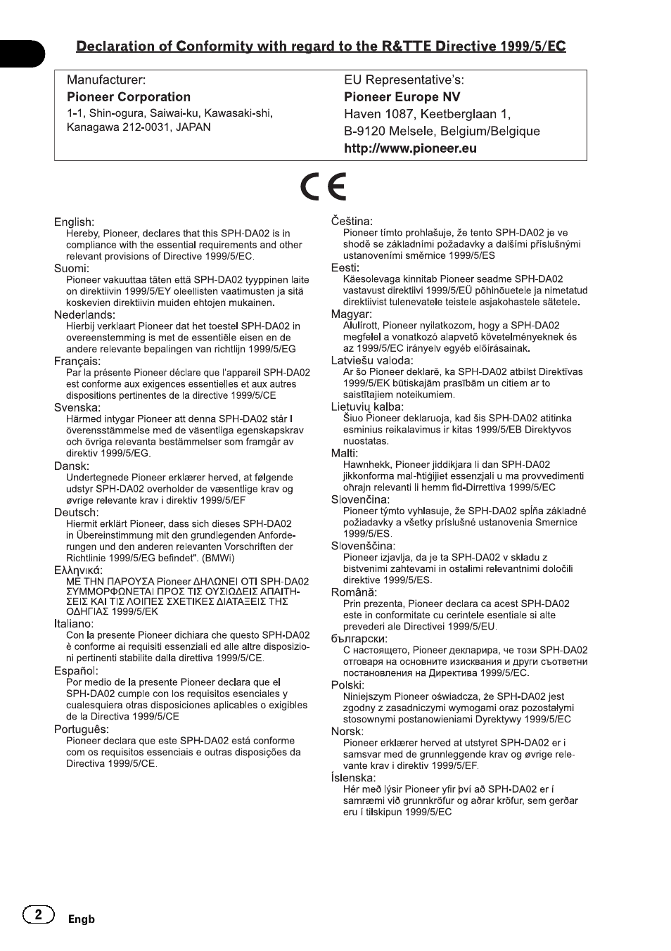 Pioneer SPH-DA02 User Manual | Page 2 / 96