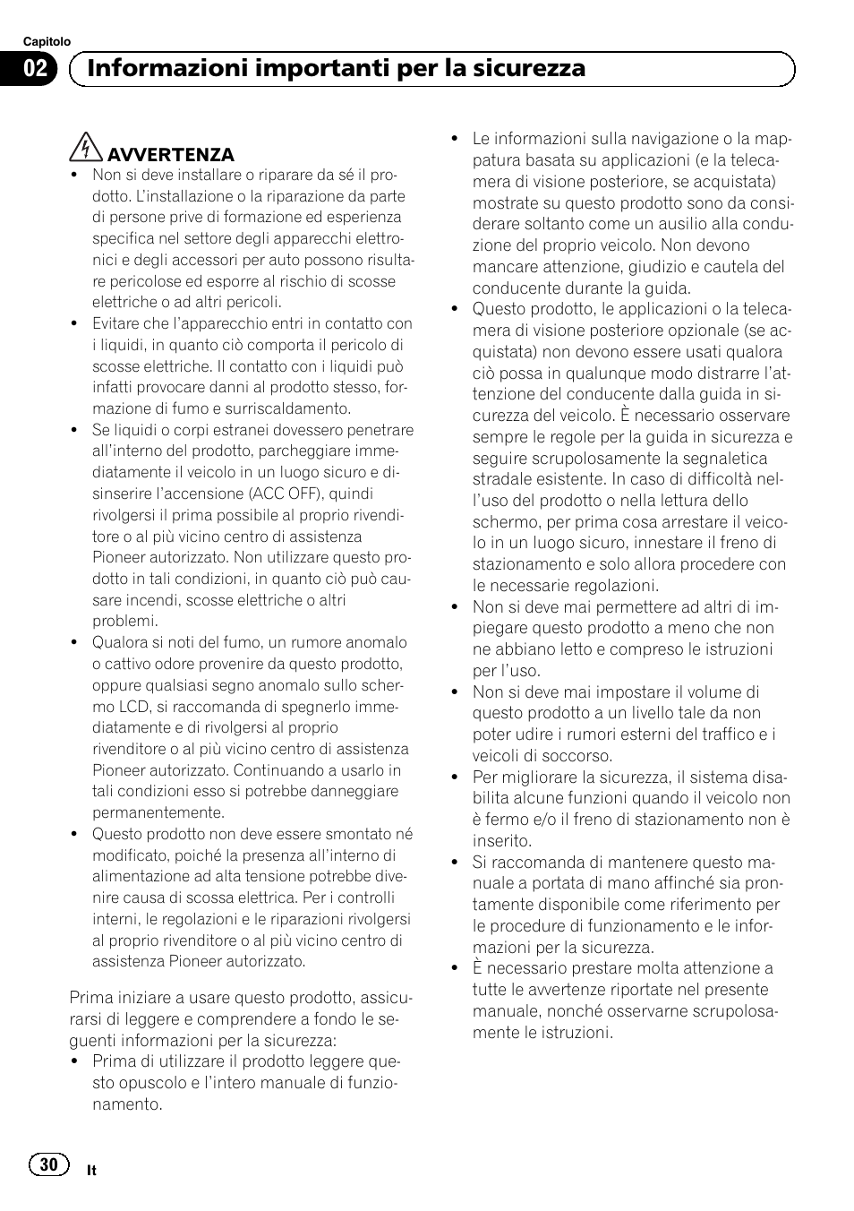 Informazioni importanti per la sicurezza, 02 informazioni importanti per la sicurezza | Pioneer SPH-DA02 User Manual | Page 30 / 96