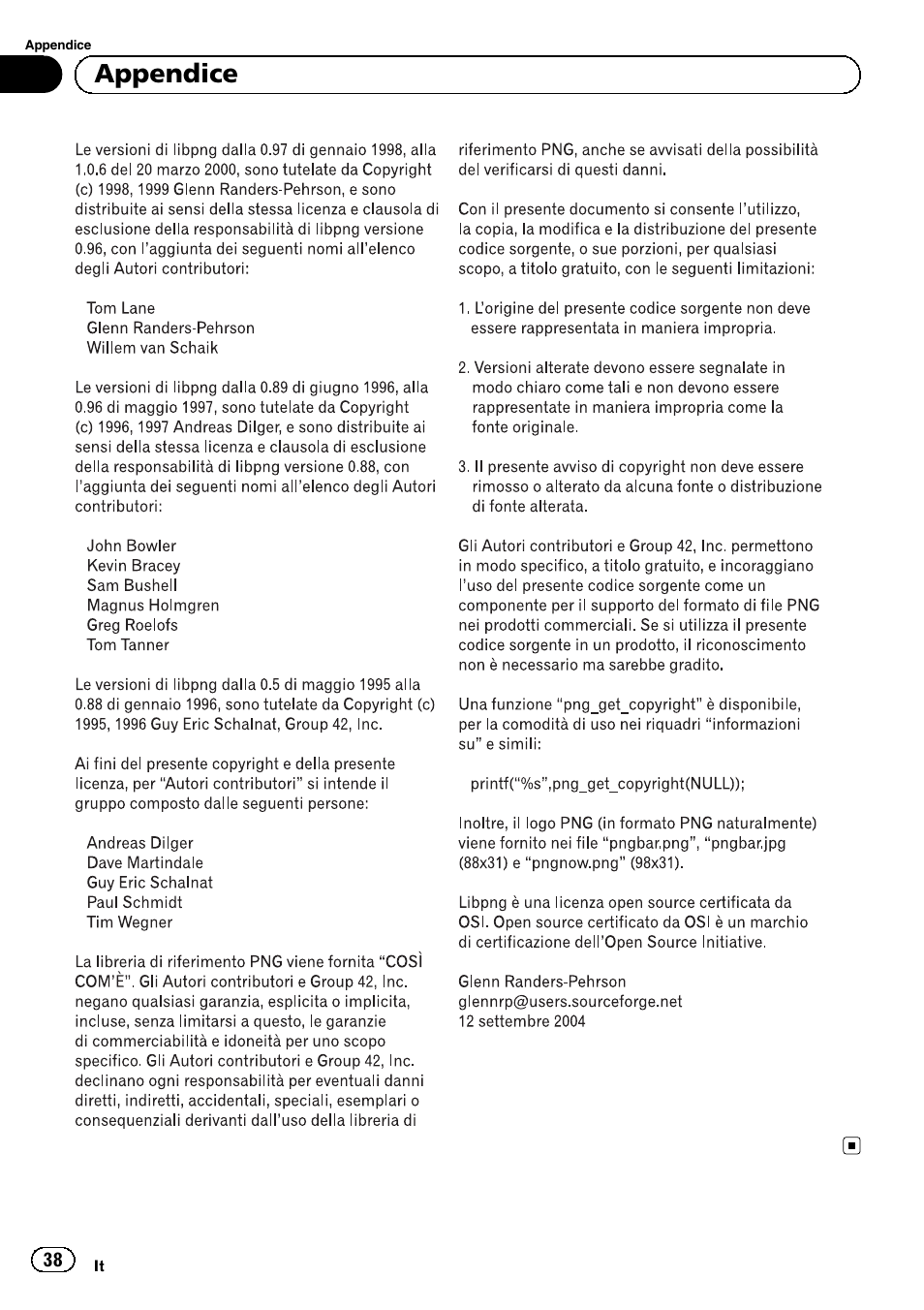Appendice | Pioneer SPH-DA02 User Manual | Page 38 / 96