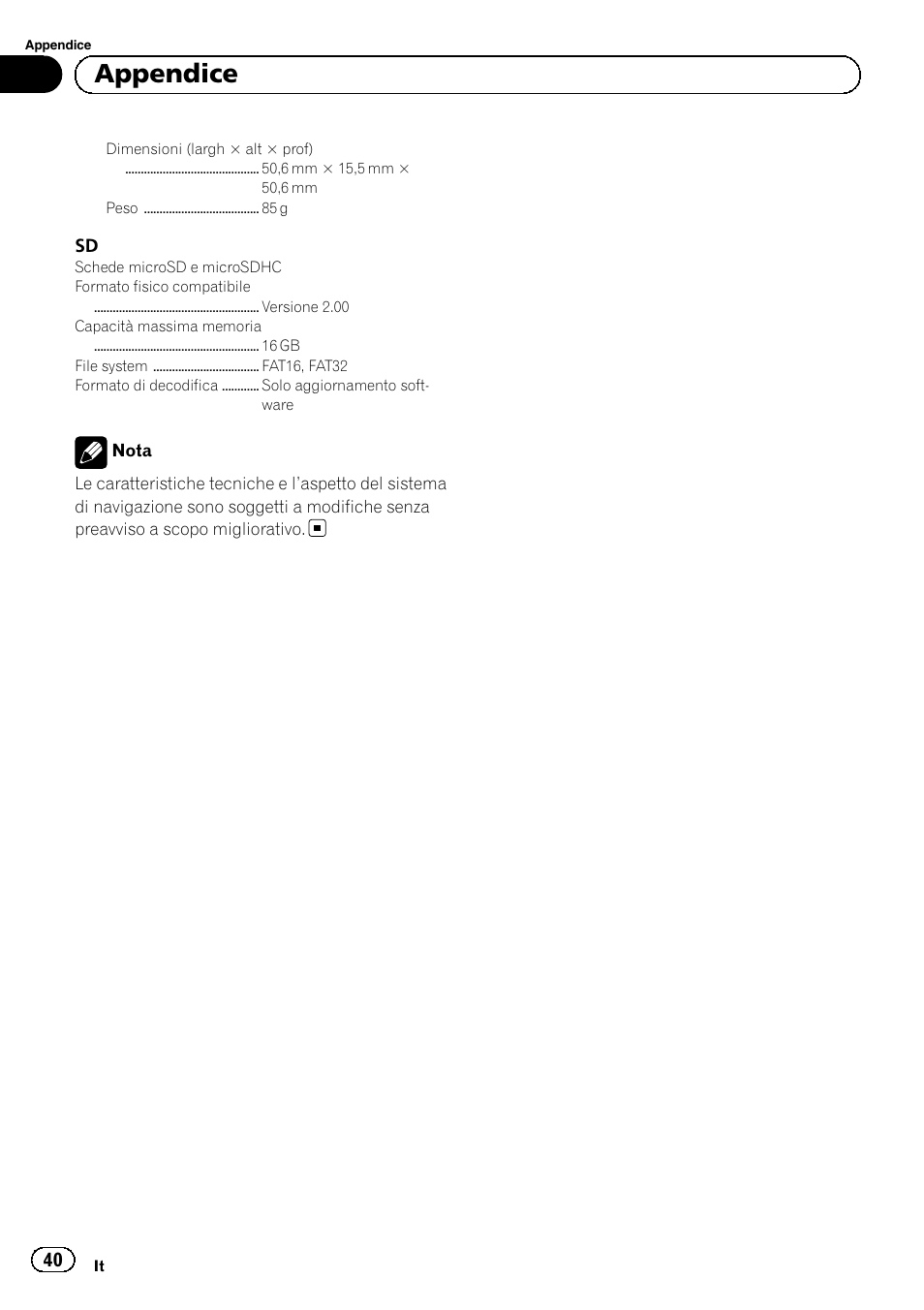 Appendice | Pioneer SPH-DA02 User Manual | Page 40 / 96