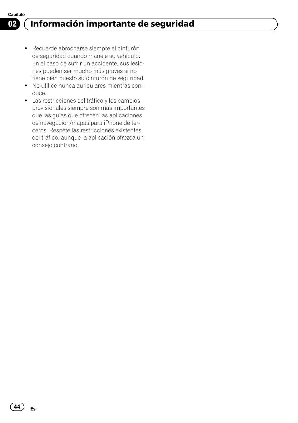 02 información importante de seguridad | Pioneer SPH-DA02 User Manual | Page 44 / 96