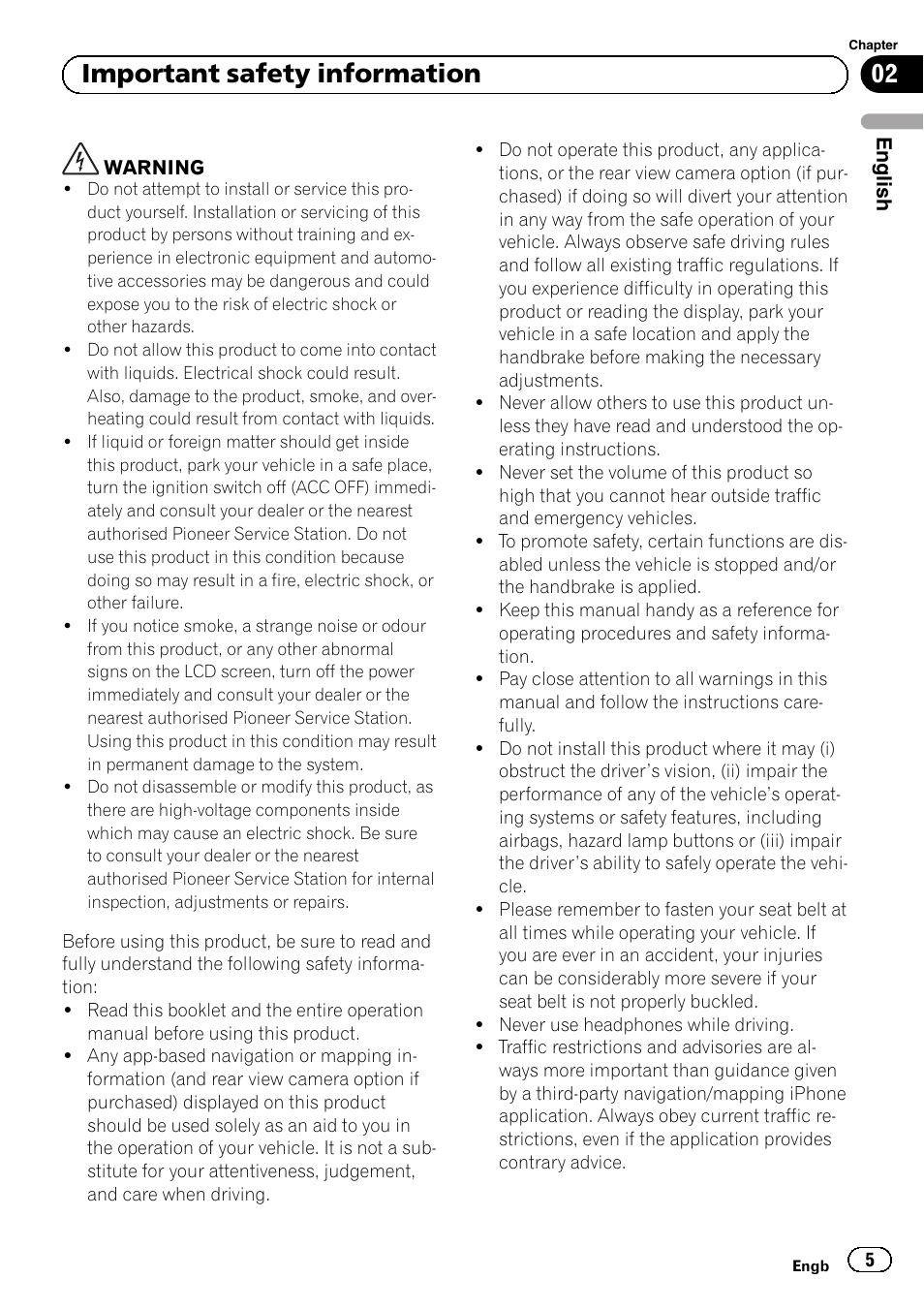 Important safety information, 02 important safety information | Pioneer SPH-DA02 User Manual | Page 5 / 96