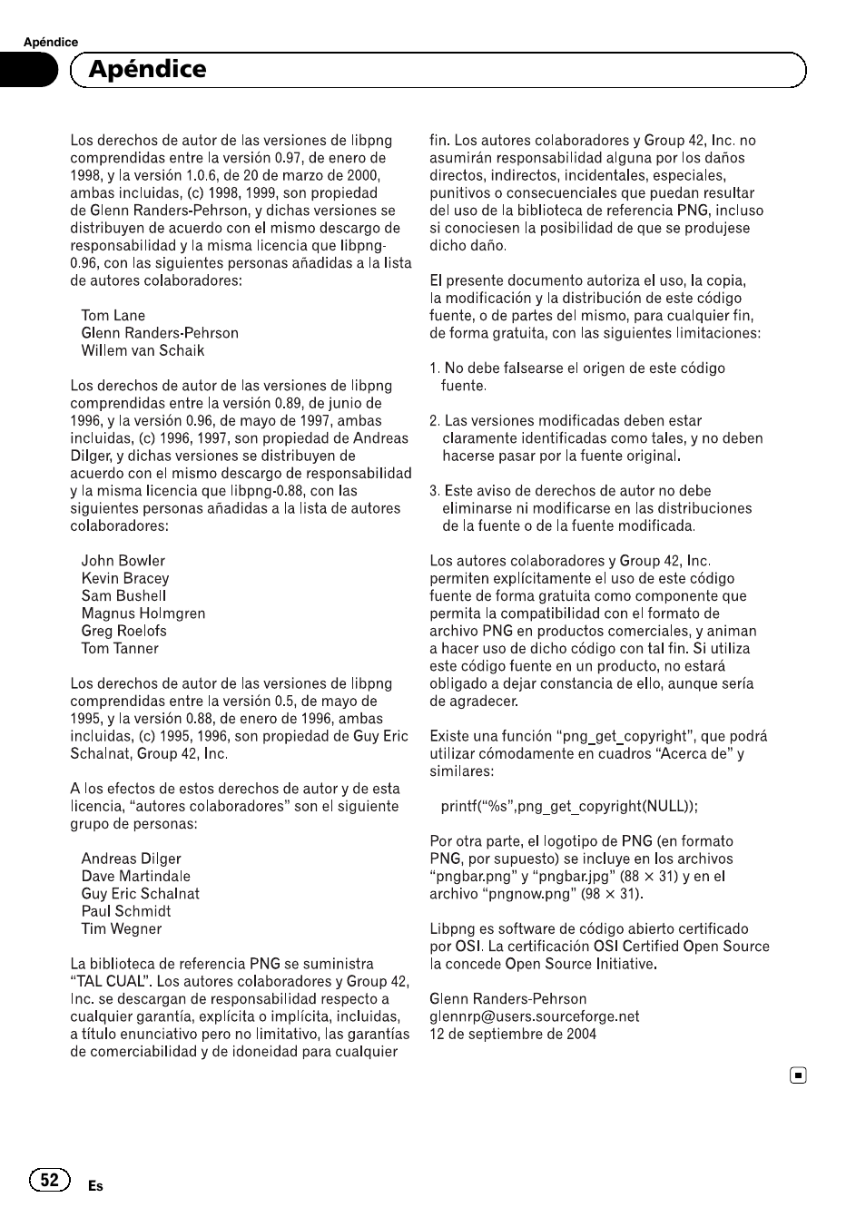 Apéndice | Pioneer SPH-DA02 User Manual | Page 52 / 96