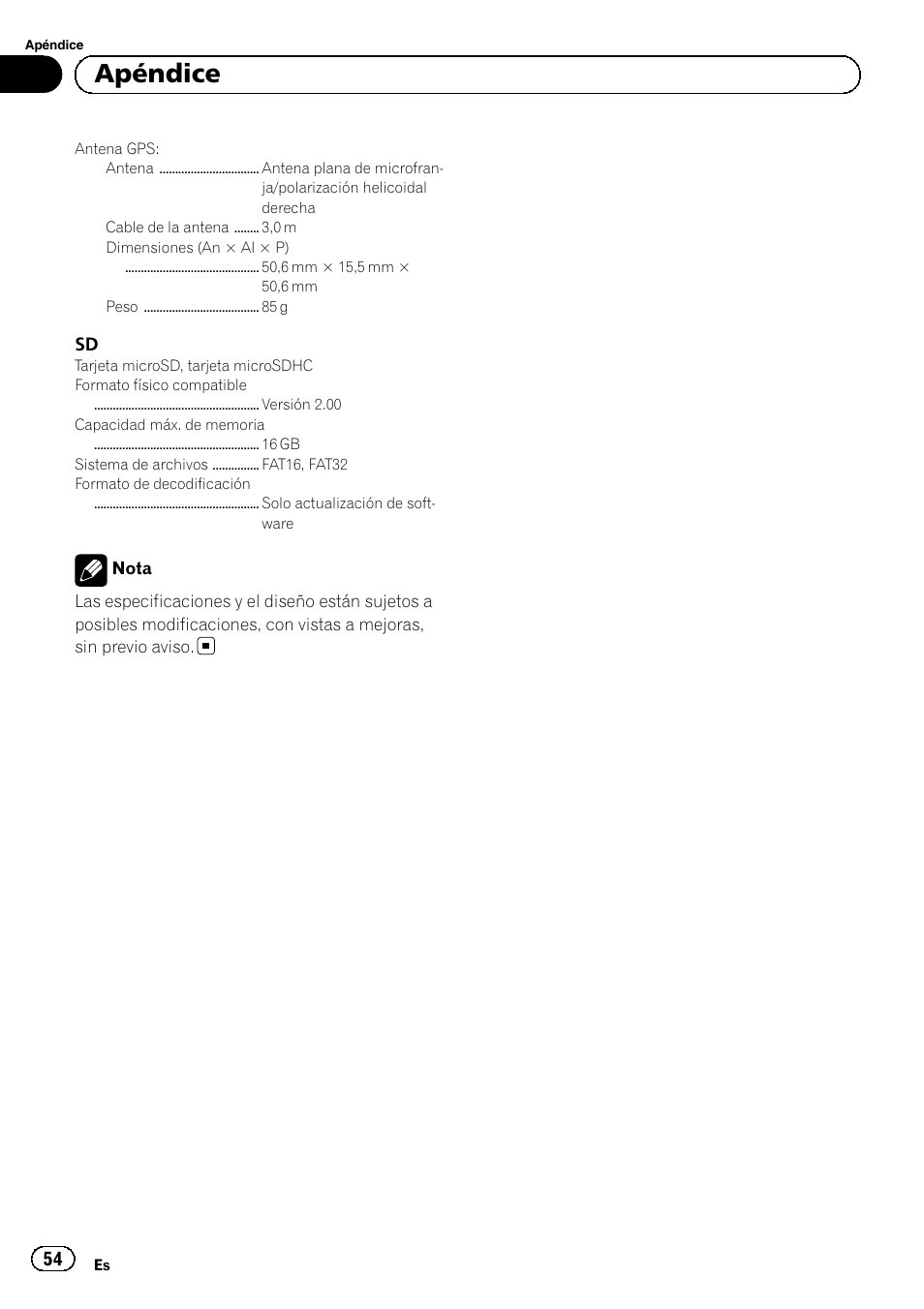 Apéndice | Pioneer SPH-DA02 User Manual | Page 54 / 96