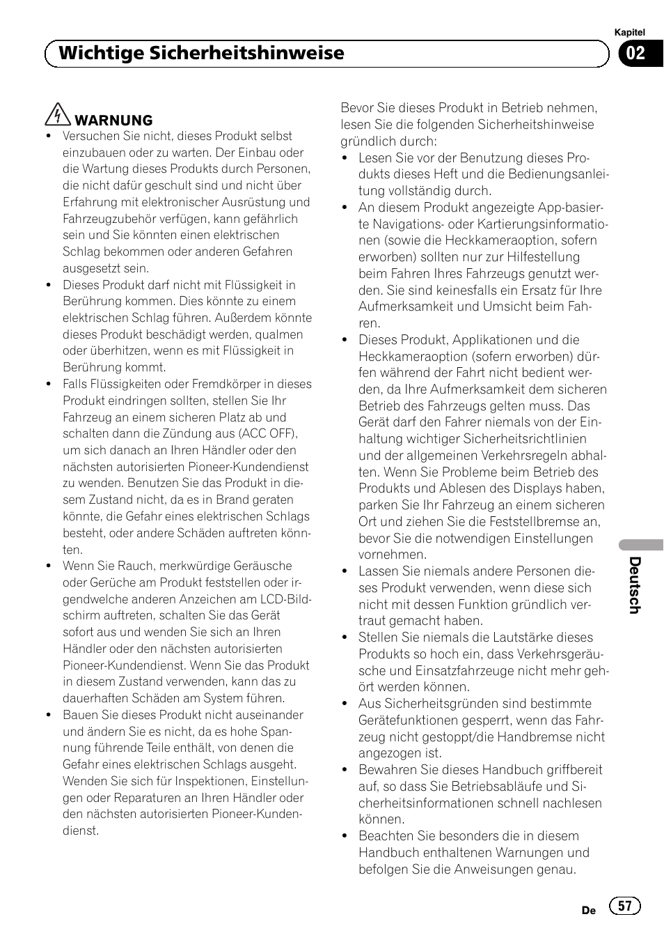 Wichtige sicherheitshinweise, 02 wichtige sicherheitshinweise | Pioneer SPH-DA02 User Manual | Page 57 / 96