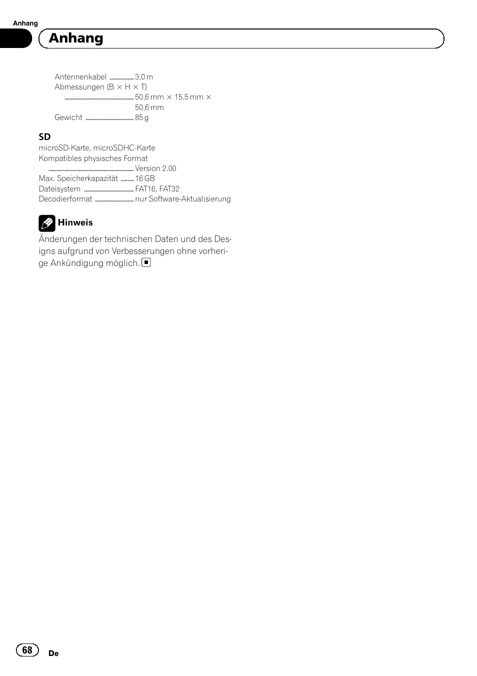 Anhang | Pioneer SPH-DA02 User Manual | Page 68 / 96