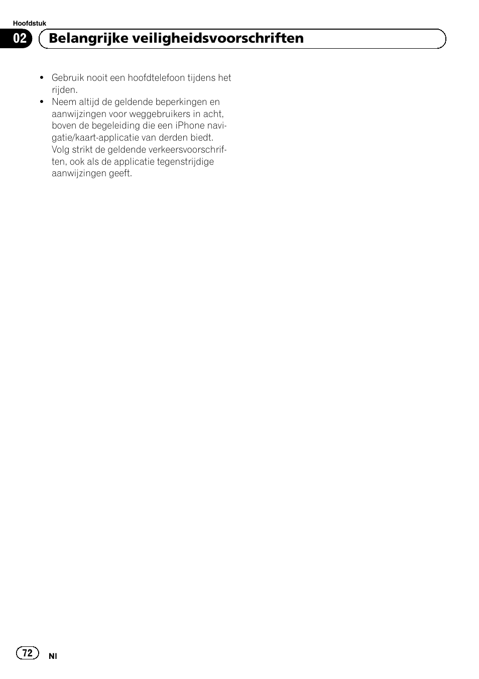 02 belangrijke veiligheidsvoorschriften | Pioneer SPH-DA02 User Manual | Page 72 / 96