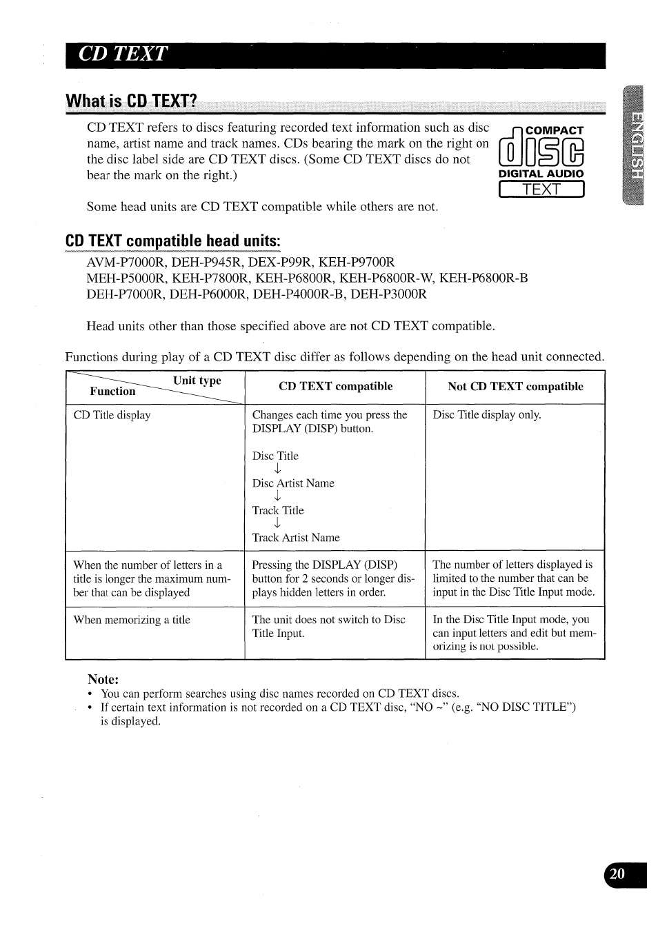Cd text, What is cd text | Pioneer CDX-P2050VN User Manual | Page 21 / 100