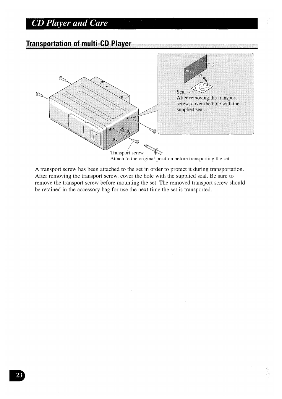 Cd player and care, Transportation of multi-cd player | Pioneer CDX-P2050VN User Manual | Page 24 / 100