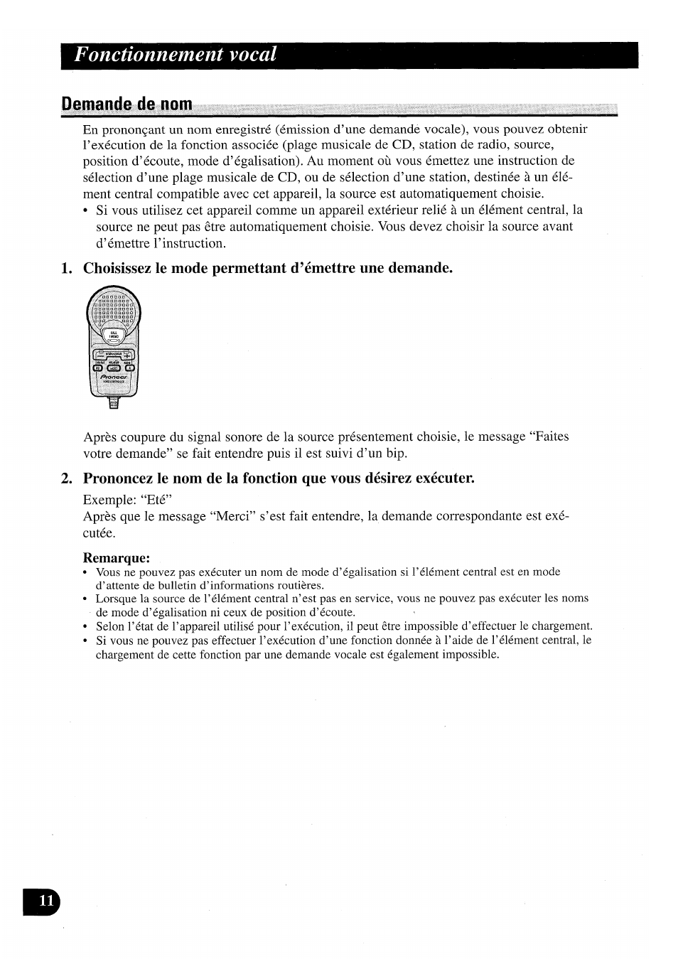 Demande de nom, Fonctionnement vocal | Pioneer CDX-P2050VN User Manual | Page 36 / 100