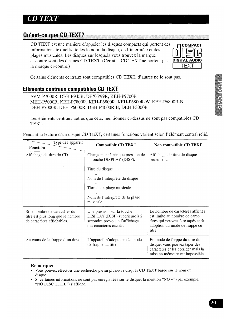 Cd text, Qu'est-ce que cd text, Qu’est-ce que cd text | Pioneer CDX-P2050VN User Manual | Page 45 / 100