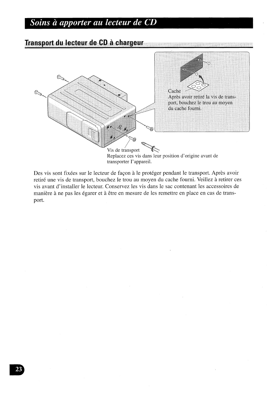 Soins à apporter au lecteur de cd, Transport du lecteur de cd à chargeur | Pioneer CDX-P2050VN User Manual | Page 48 / 100