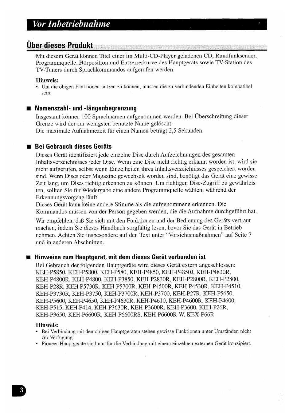 Namenszahl- und -längenbegrenzung, Bei gebrauch dieses geräts, Vor inbetriebnahme | Pioneer CDX-P2050VN User Manual | Page 52 / 100