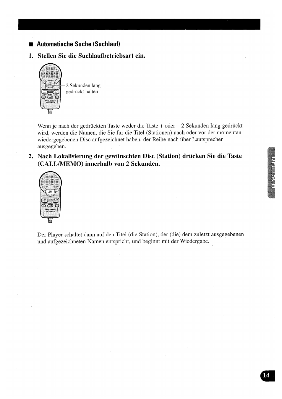 Automatische suche (suchlauf), Stellen sie die suchlaufbetriebsart ein | Pioneer CDX-P2050VN User Manual | Page 63 / 100