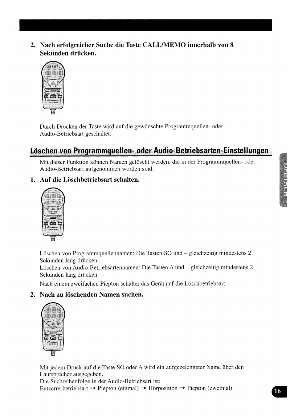 Auf die löschbetriebsart schalten, Nach zu löschenden namen suchen | Pioneer CDX-P2050VN User Manual | Page 65 / 100