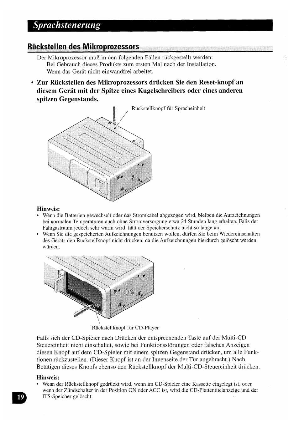 Rückstellen des mikroprozessors, Sprachstenerung | Pioneer CDX-P2050VN User Manual | Page 68 / 100