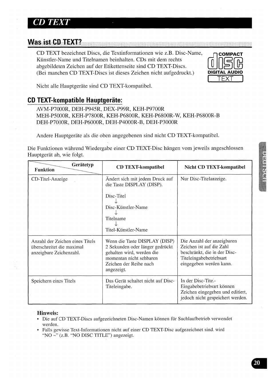 Cd text, Was ist cd text, Dsie | Pioneer CDX-P2050VN User Manual | Page 69 / 100