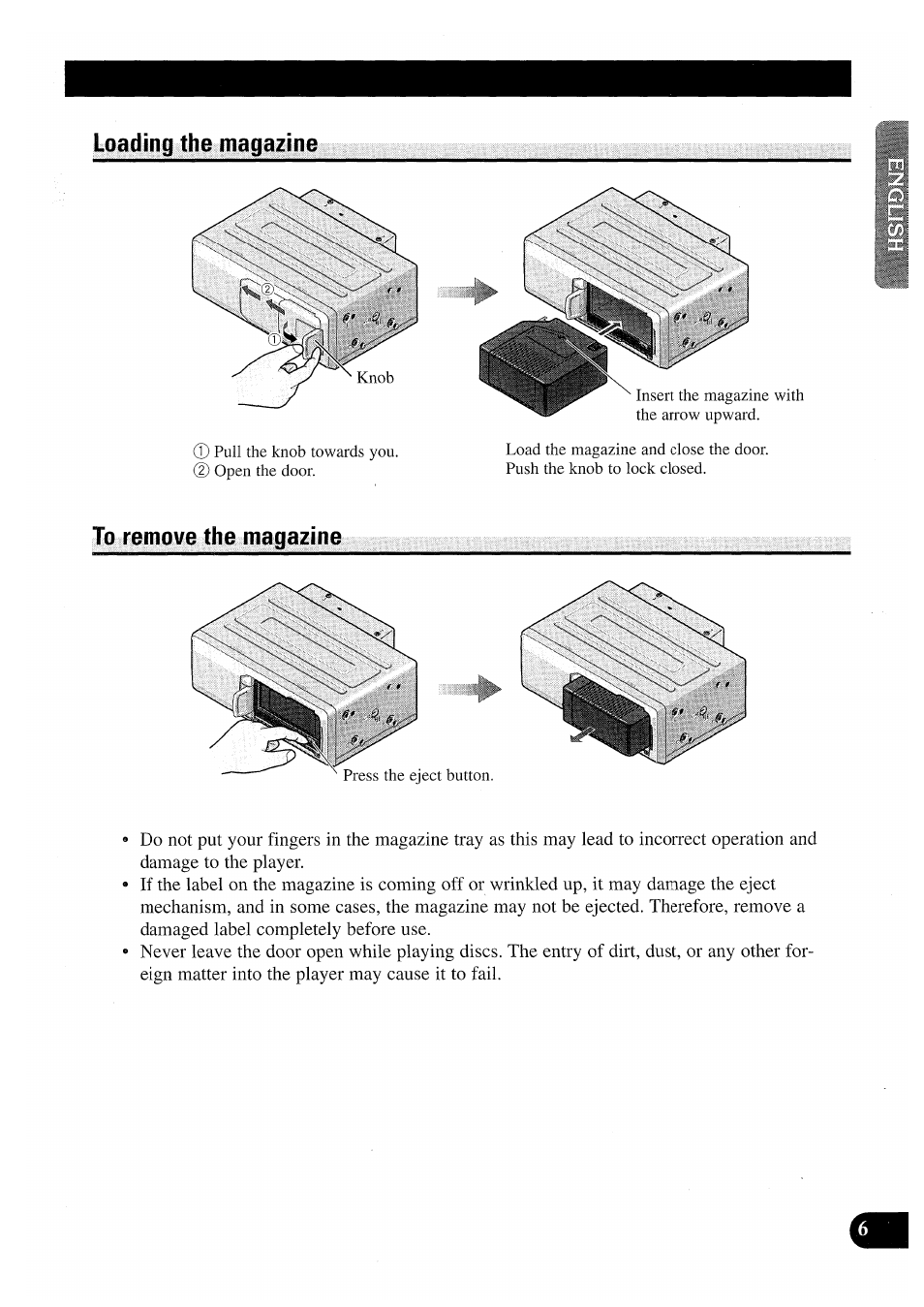 Loading the magazine, To remove the magazine, Loading the magazine to remove the magazine | Pioneer CDX-P2050VN User Manual | Page 7 / 100