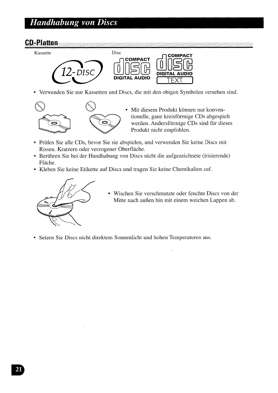Cd-platten, Handhabung von discs, Disc | Pioneer CDX-P2050VN User Manual | Page 70 / 100