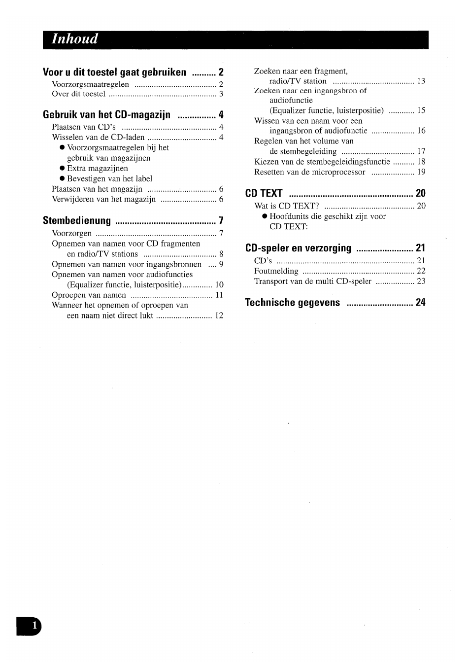 Inhoud | Pioneer CDX-P2050VN User Manual | Page 74 / 100
