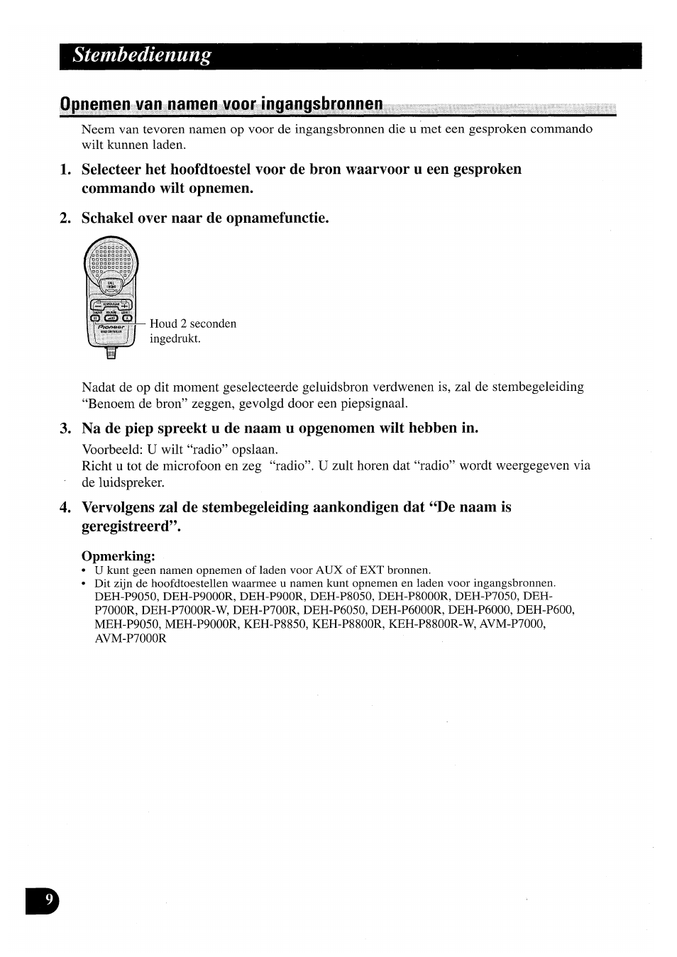 Schäkel over naar de opnamefunctie, Stembedienung | Pioneer CDX-P2050VN User Manual | Page 82 / 100