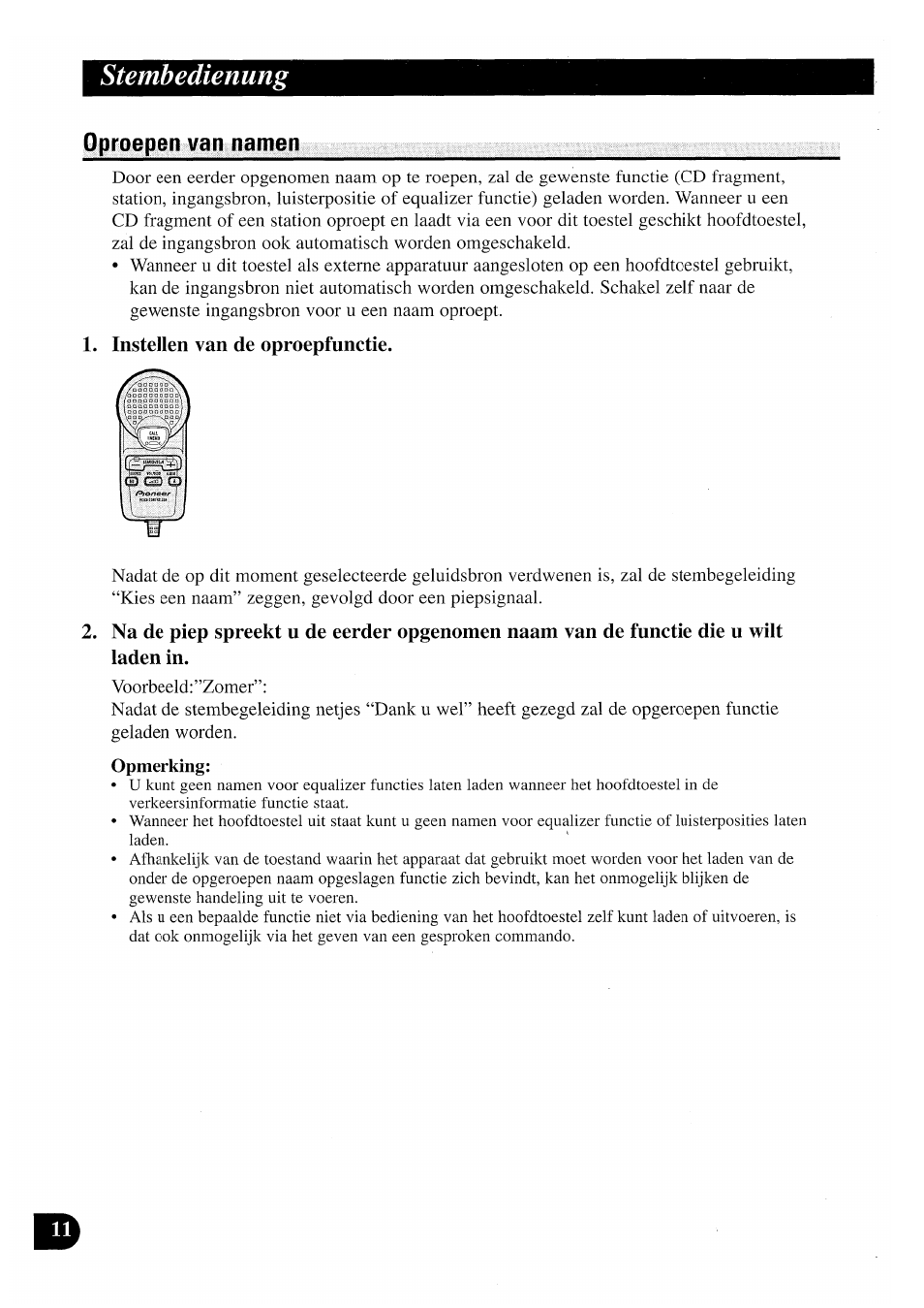 Oproepen van namen, Instellen van de oproepfunctie, Stembedienung | Pioneer CDX-P2050VN User Manual | Page 84 / 100