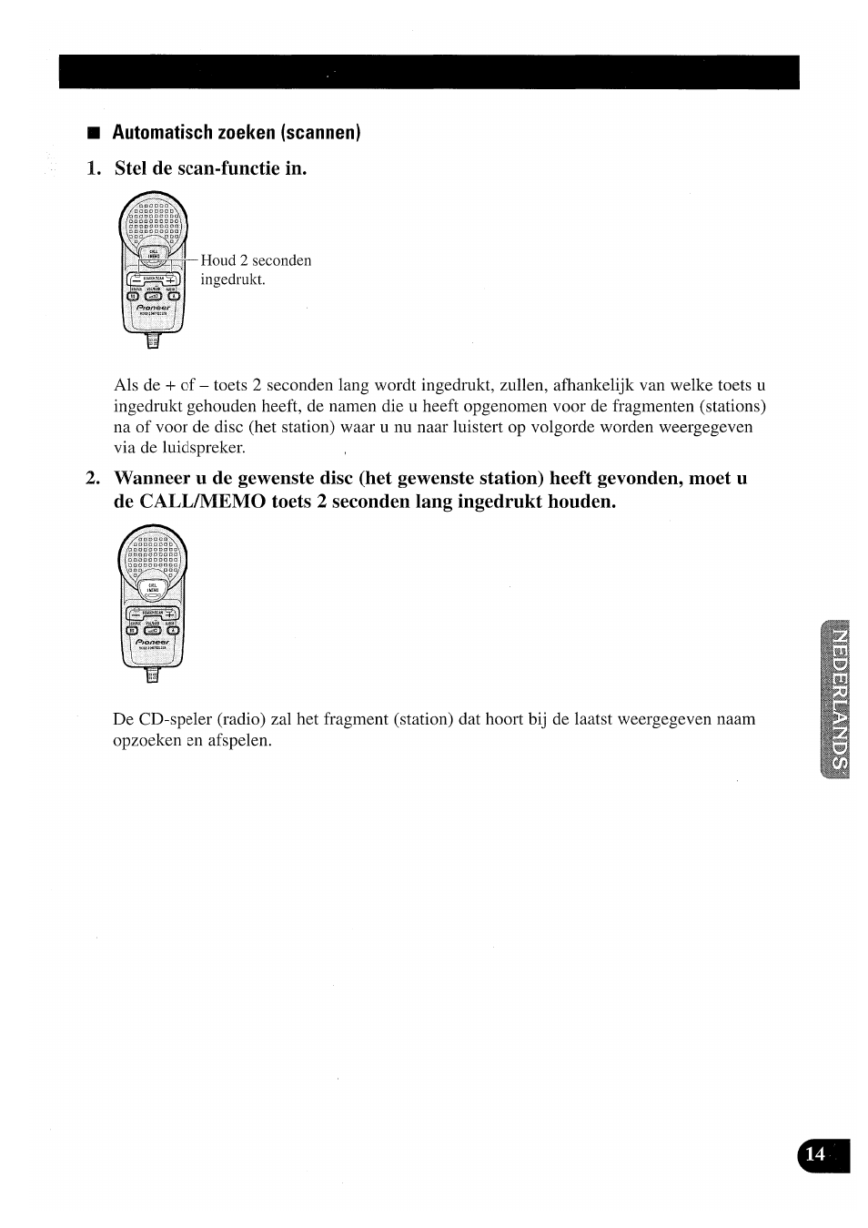 Automatisch zoeken (scannen), Stel de scan-functie in | Pioneer CDX-P2050VN User Manual | Page 87 / 100