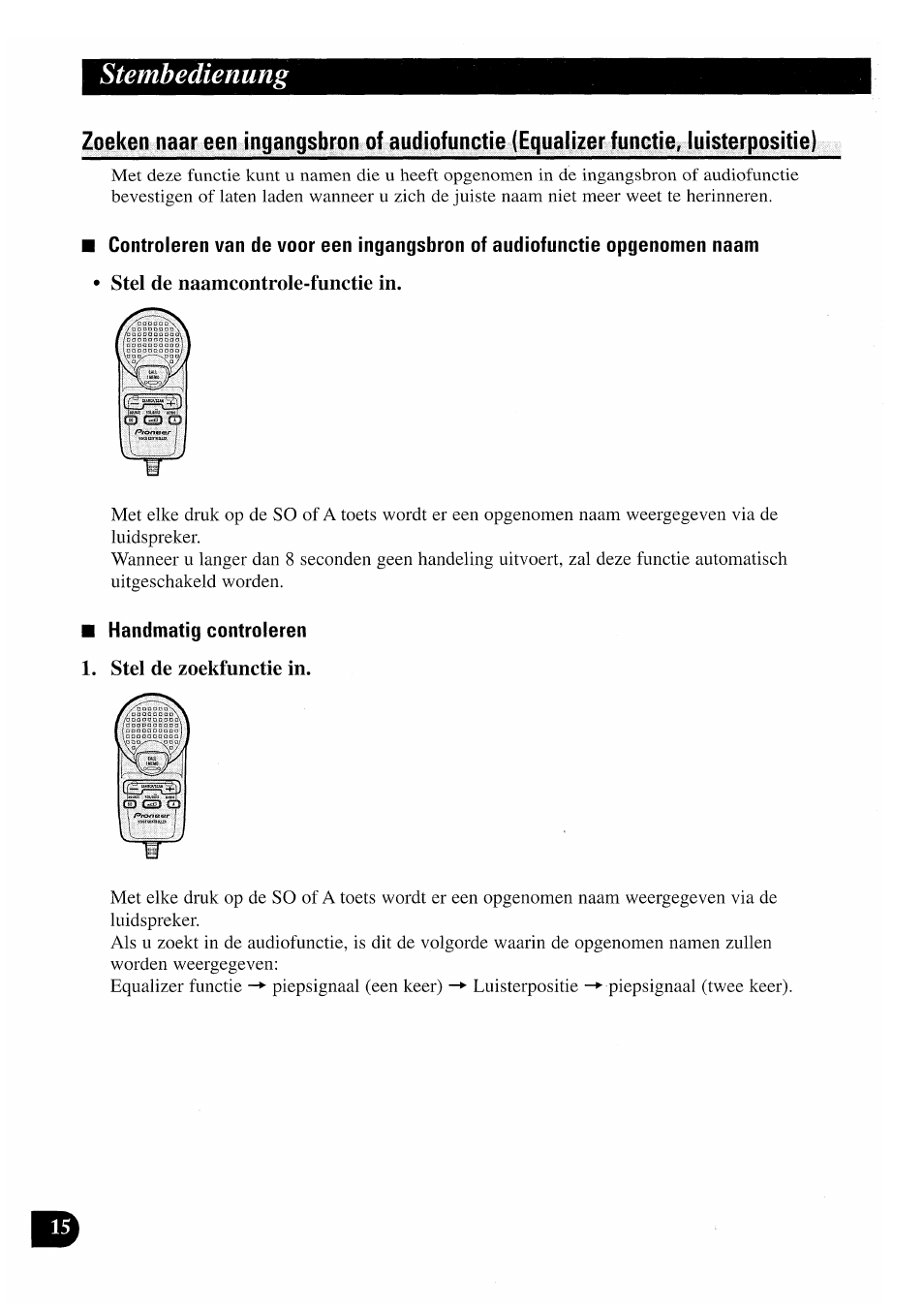 Handmatig controleren, Stel de zoekfunctie in, Stembedienung | Pioneer CDX-P2050VN User Manual | Page 88 / 100