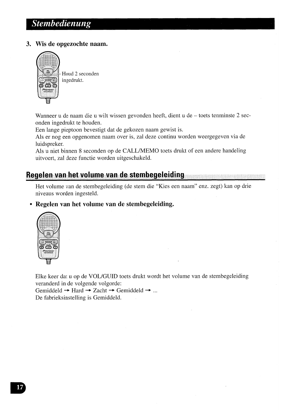 Wis de opgezochte naam, Regelen van het volume van de stembegeleiding, Stembedienung | Pioneer CDX-P2050VN User Manual | Page 90 / 100