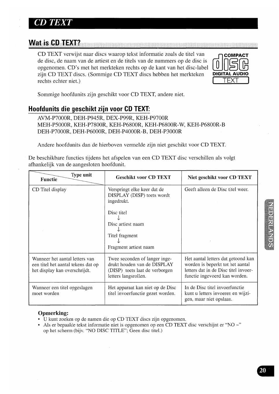 Cd text, Wat is cd text | Pioneer CDX-P2050VN User Manual | Page 93 / 100
