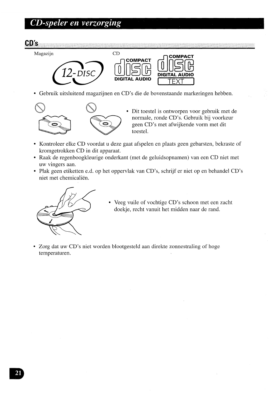 Cd's, Cd-speler en verzorging, Disc | Pioneer CDX-P2050VN User Manual | Page 94 / 100