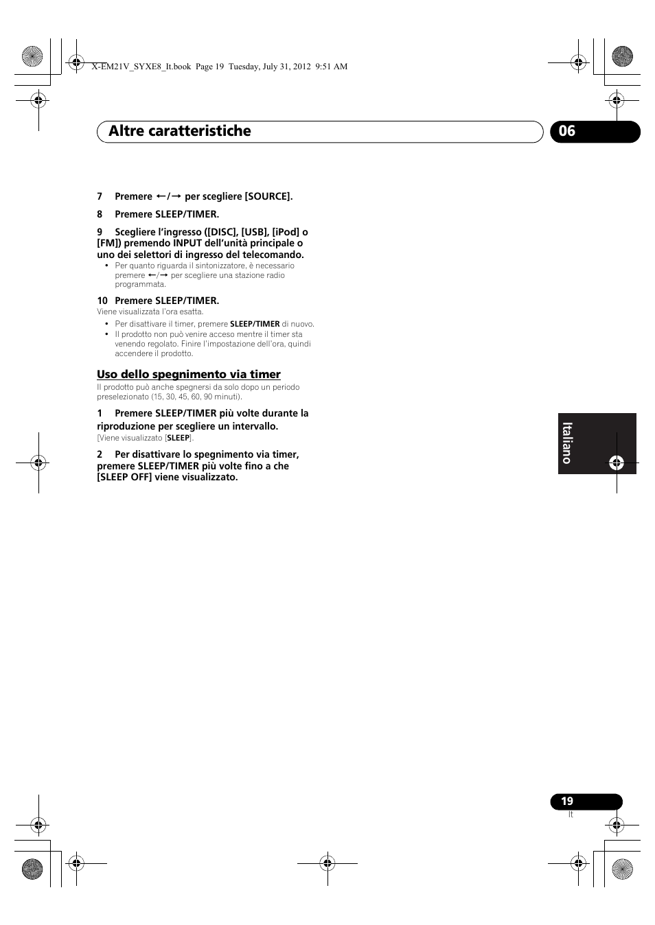Uso dello spegnimento via timer, Altre caratteristiche 06 | Pioneer X-EM21V User Manual | Page 103 / 172